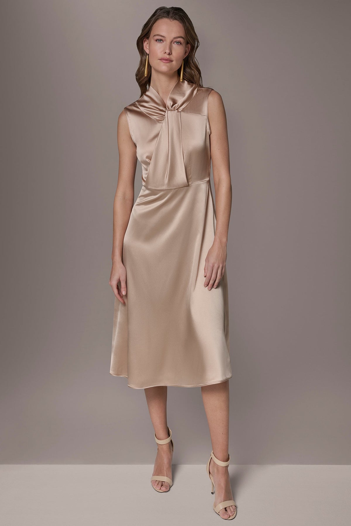 SILK-CHARMEUSE MIDI A-LINE DRESS - Snow Petal