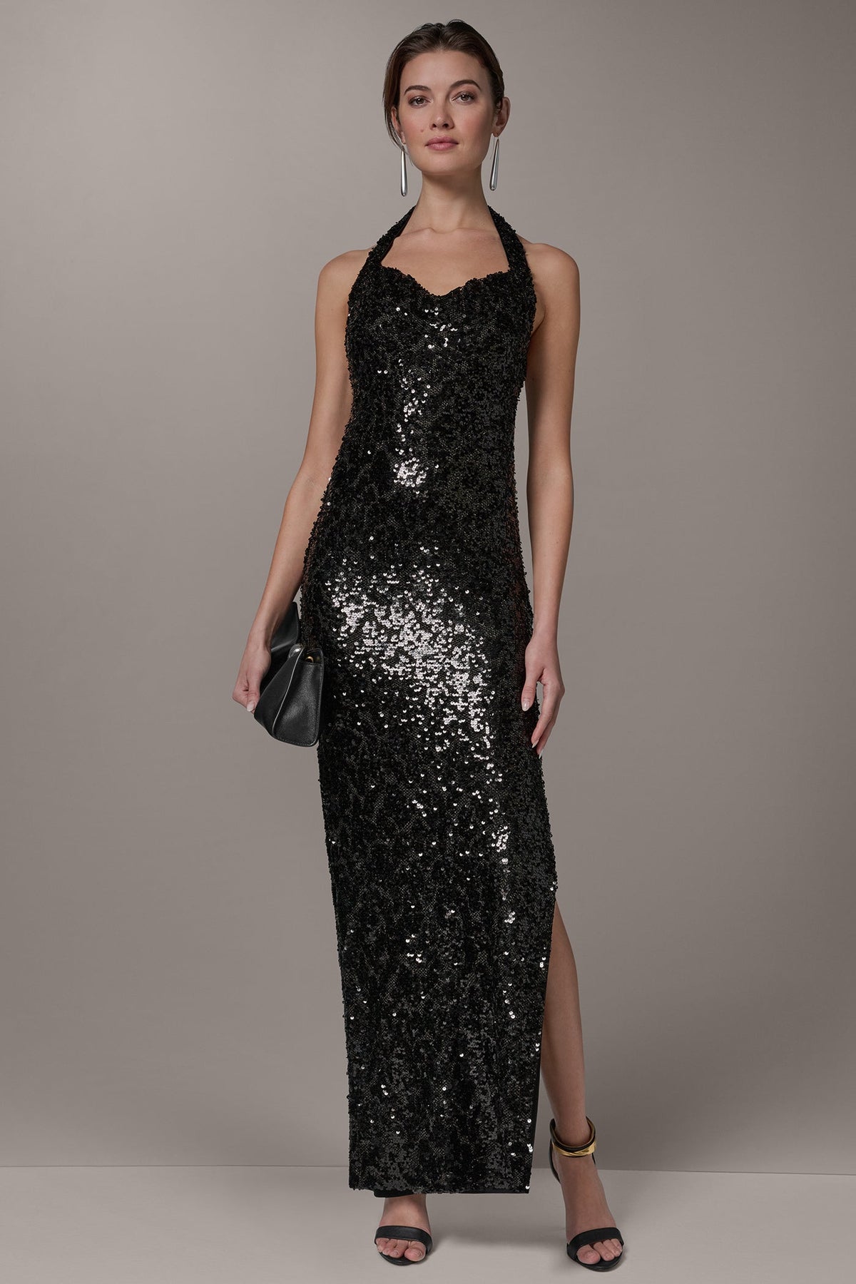 SEQUIN HALTER GOWN - Black