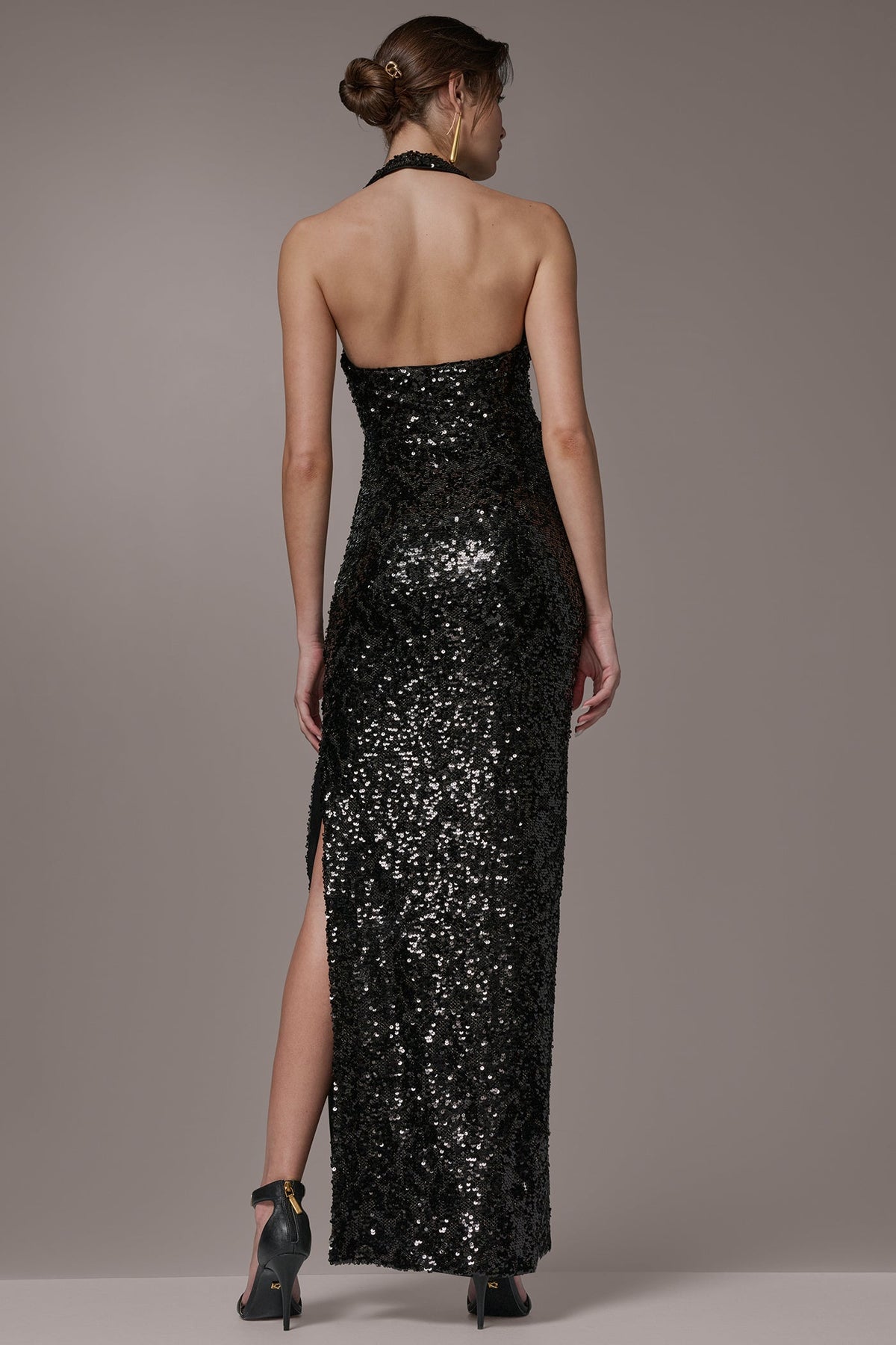 SEQUIN HALTER GOWN - Black