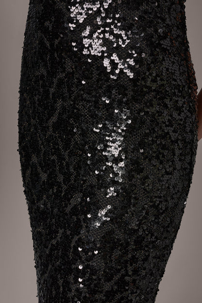 SEQUIN HALTER GOWN - Black