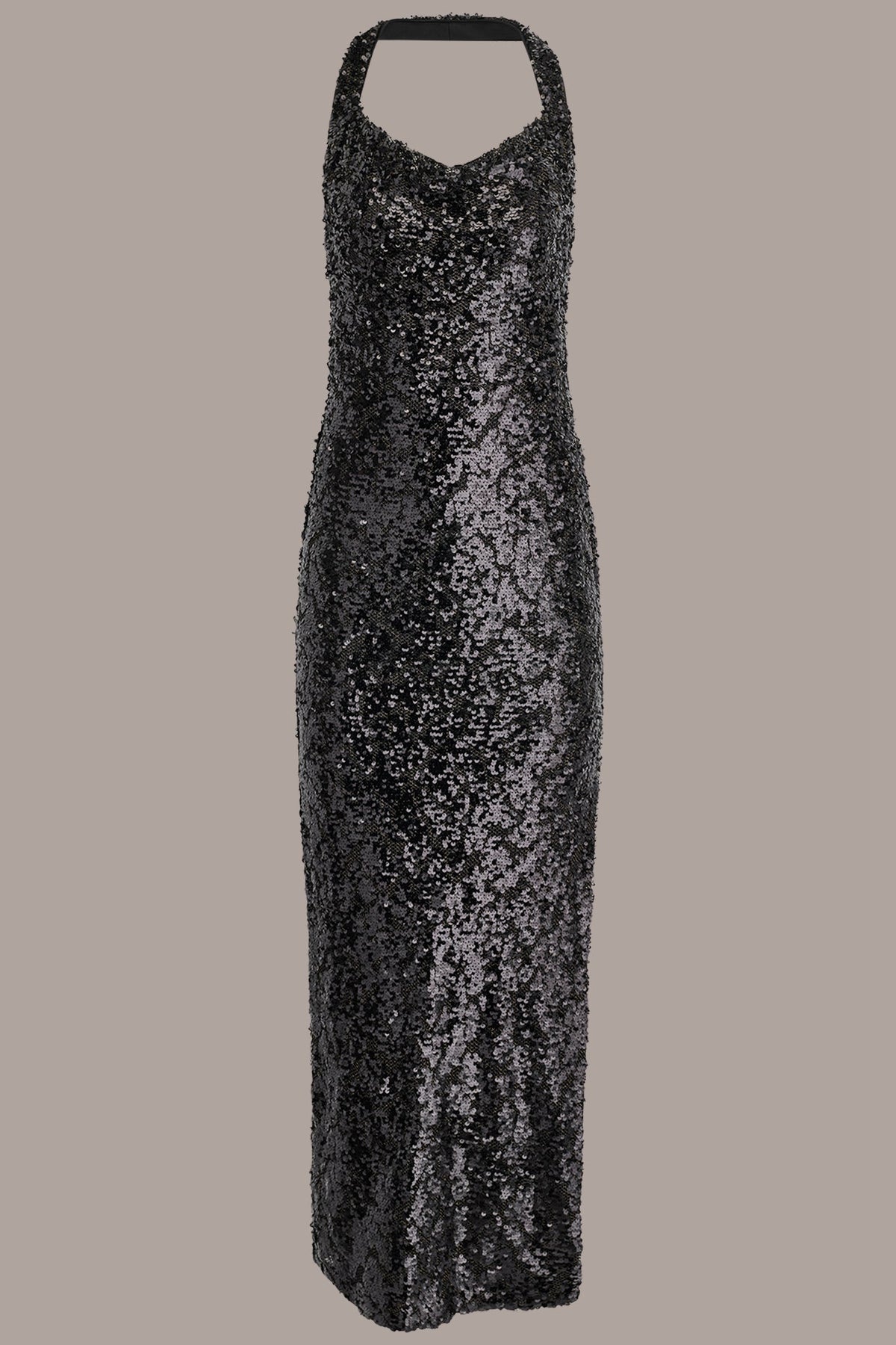 SEQUIN HALTER GOWN - Black