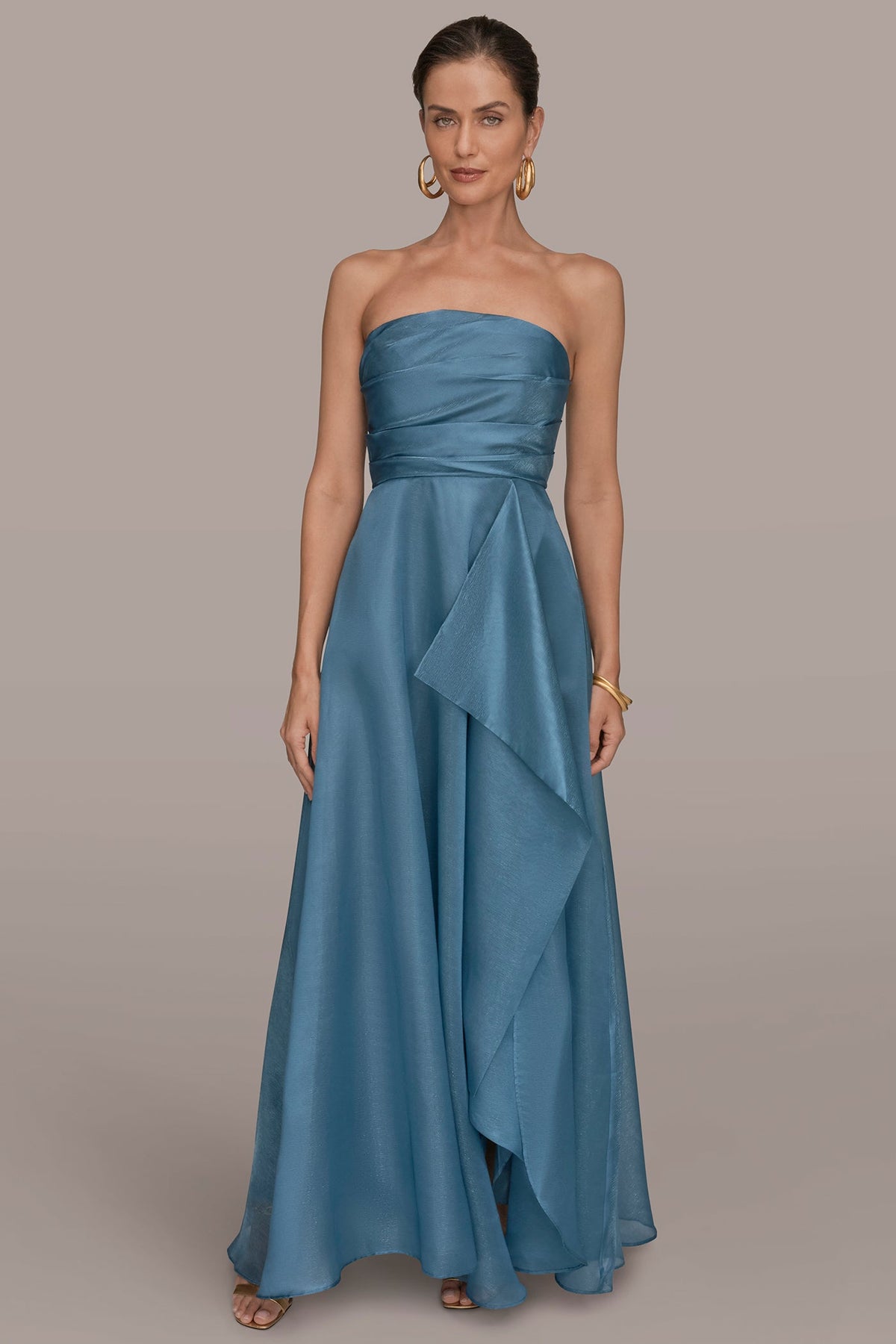 STRAPLESS RUFFLE A-LINE GOWN - Washed Indigo