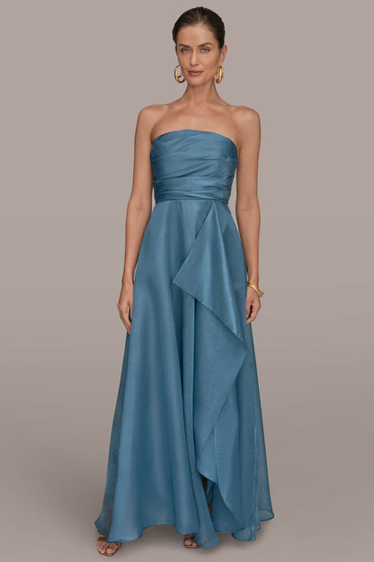 STRAPLESS RUFFLE A-LINE GOWN - Washed Indigo