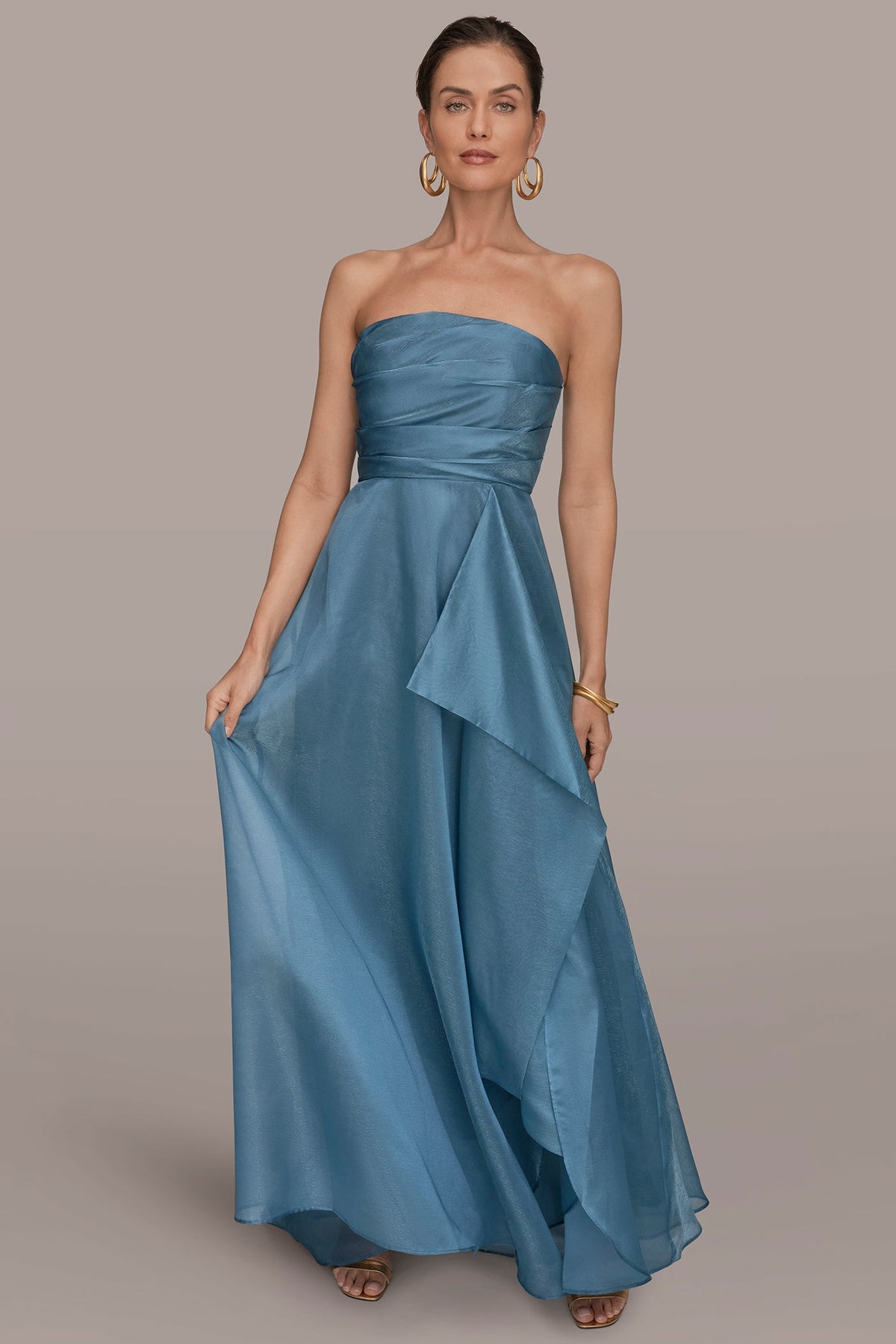 STRAPLESS RUFFLE A-LINE GOWN - Washed Indigo