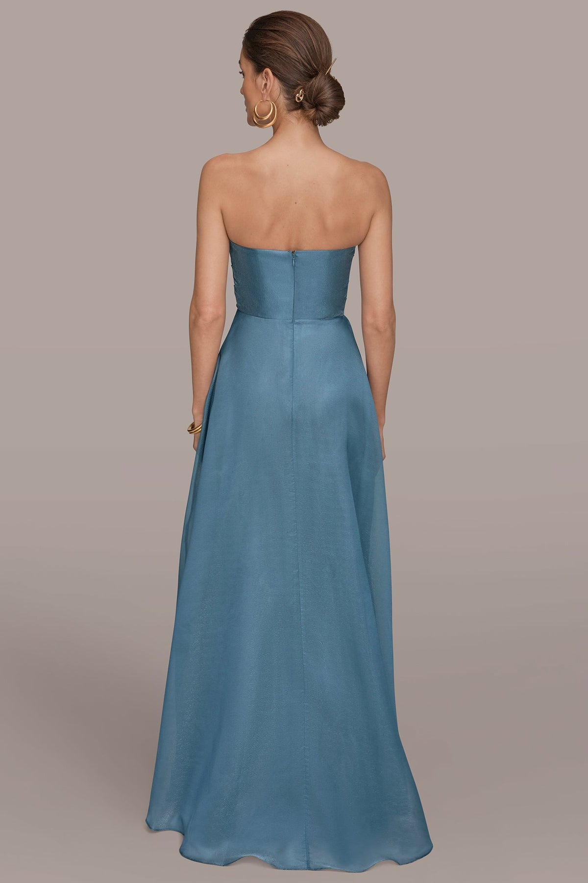 STRAPLESS RUFFLE A-LINE GOWN - Washed Indigo