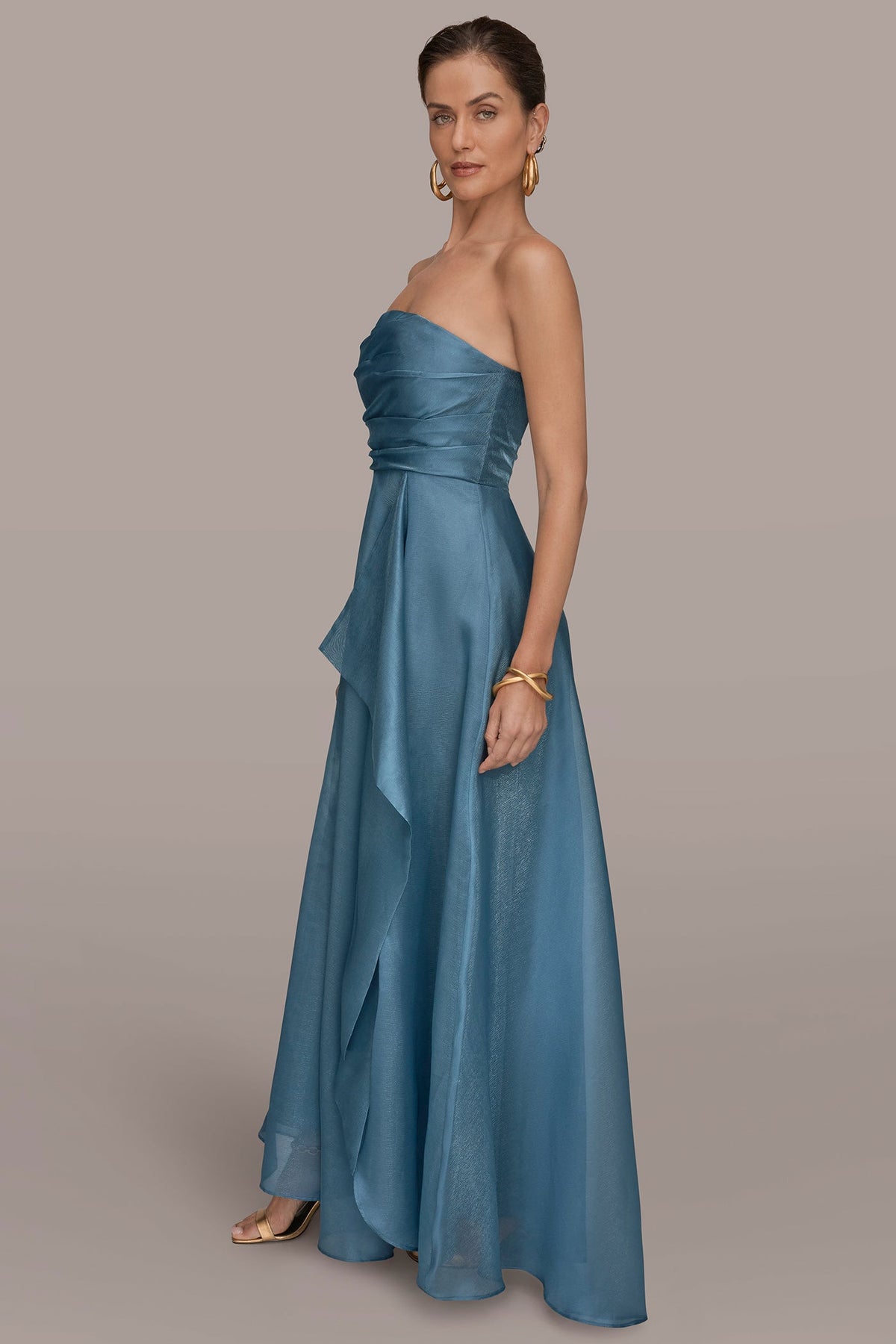 STRAPLESS RUFFLE A-LINE GOWN - Washed Indigo