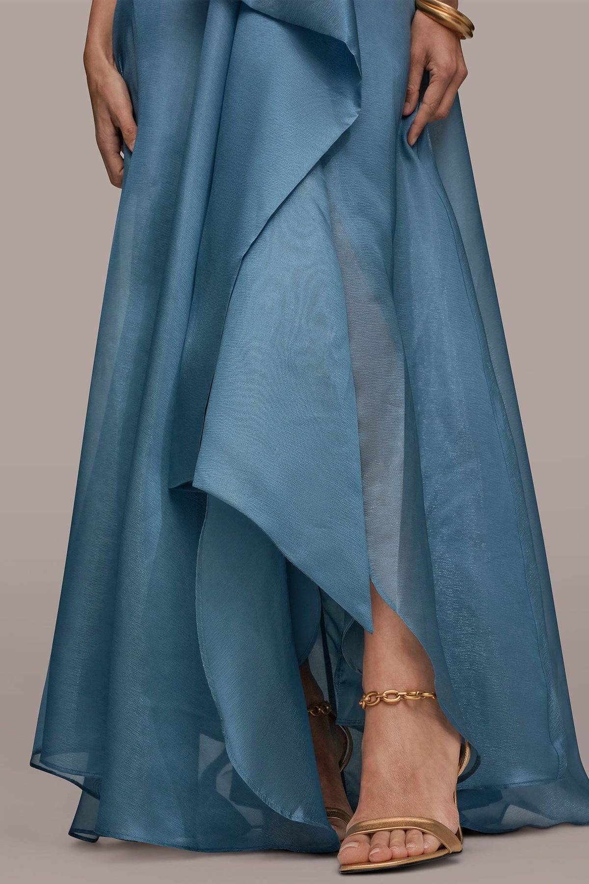 STRAPLESS RUFFLE A-LINE GOWN - Washed Indigo