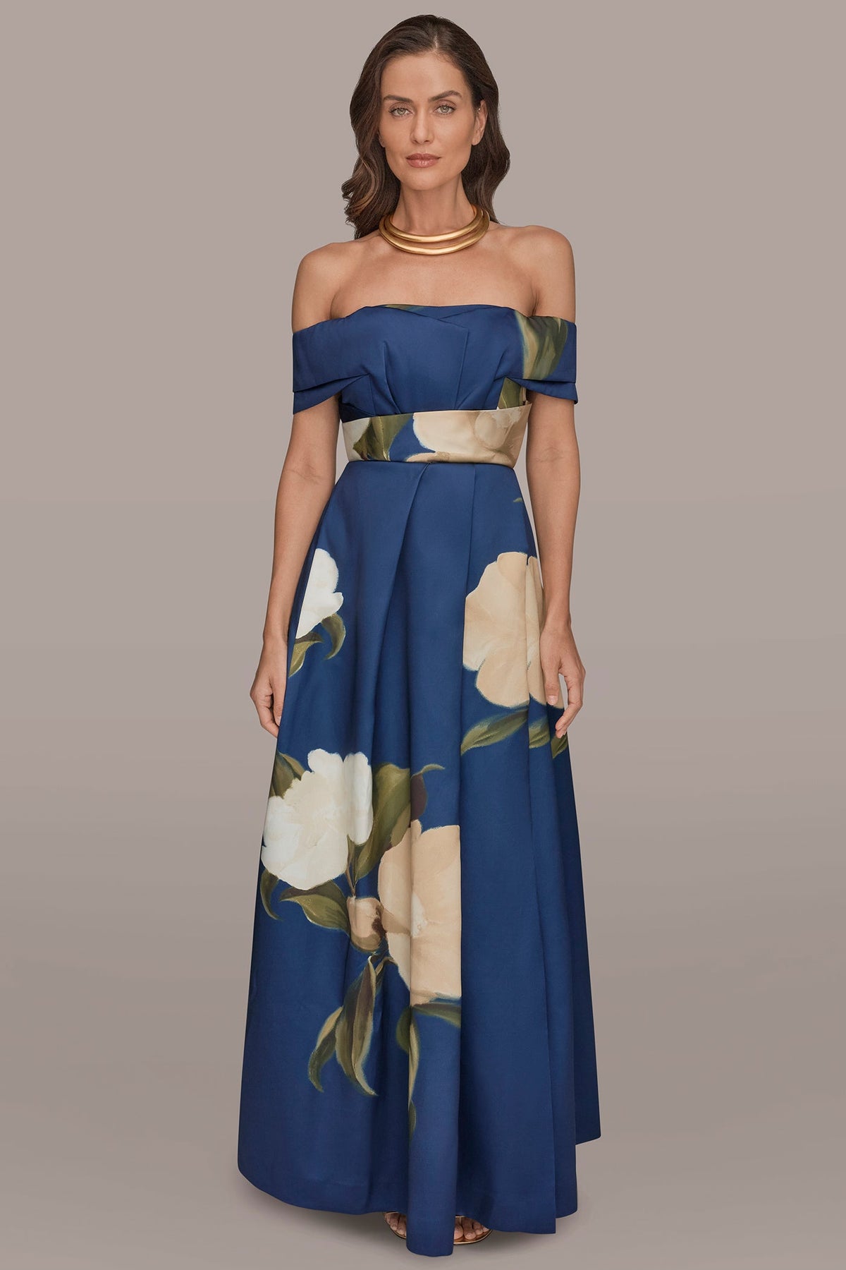 MIKADO FLORAL OFF-THE-SHOULDER BALL GOWN - Ink Multi