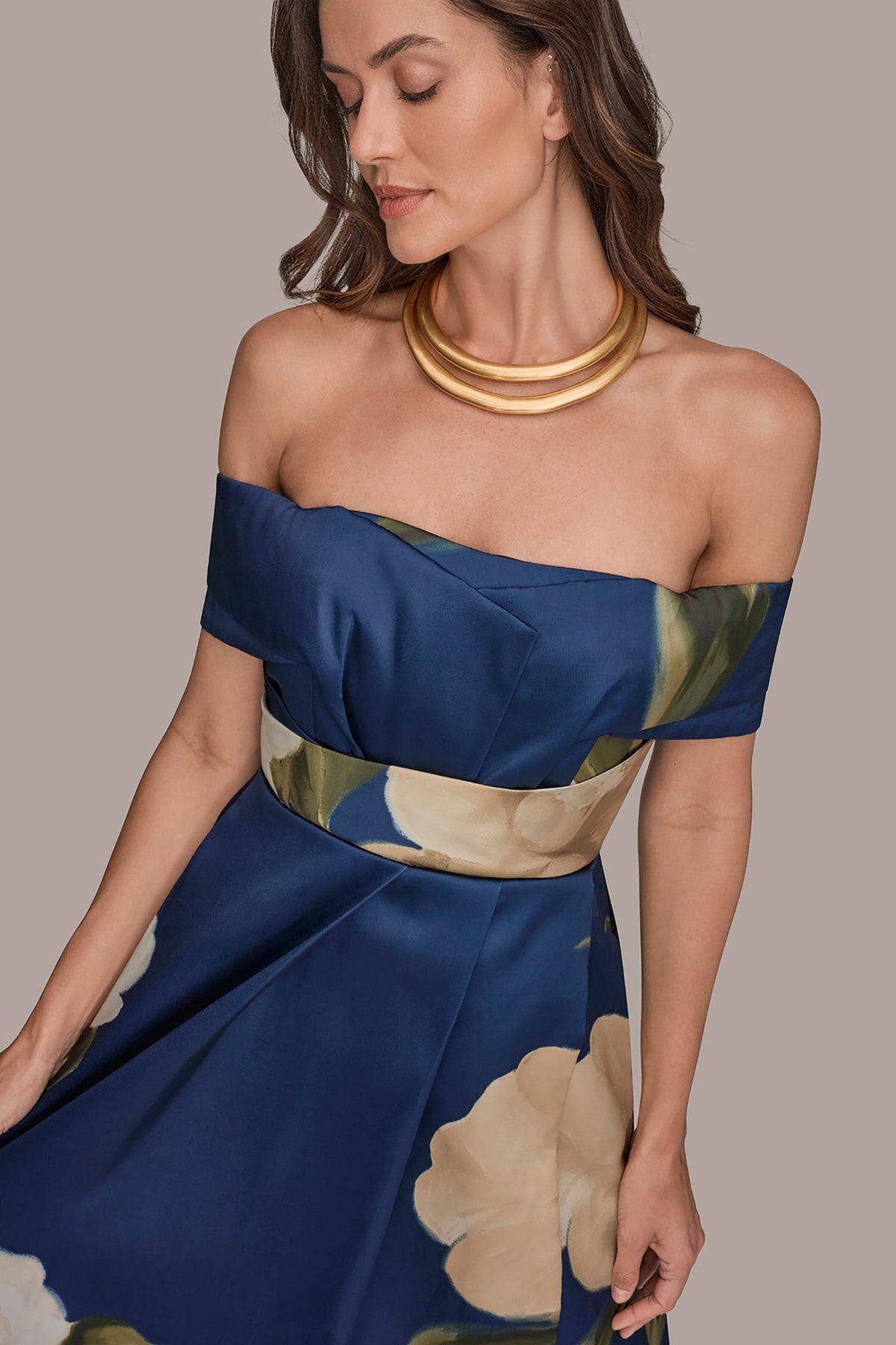 MIKADO FLORAL OFF-THE-SHOULDER BALL GOWN - Ink Multi
