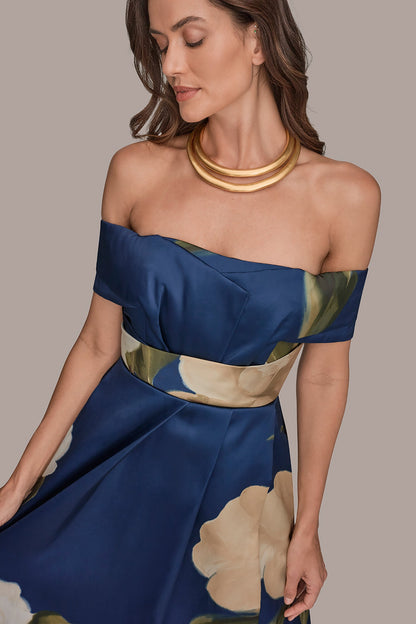 MIKADO FLORAL OFF-THE-SHOULDER BALL GOWN - Ink Multi