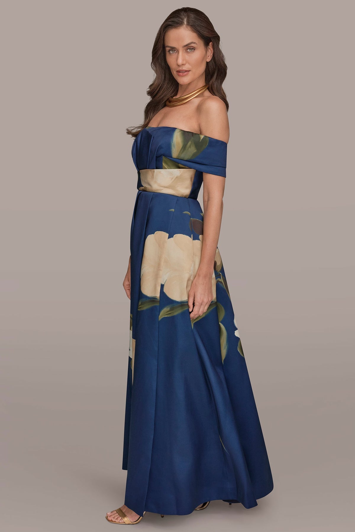MIKADO FLORAL OFF-THE-SHOULDER BALL GOWN - Ink Multi