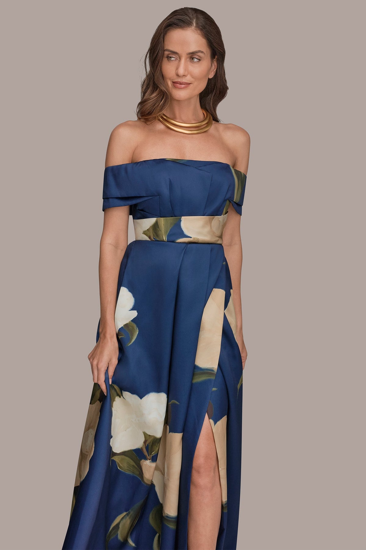 MIKADO FLORAL OFF-THE-SHOULDER BALL GOWN - Ink Multi