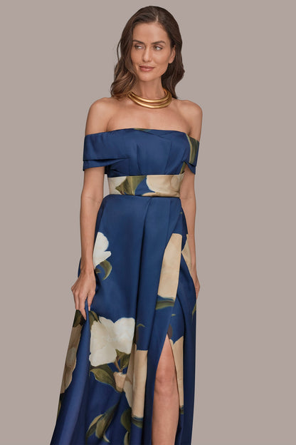MIKADO FLORAL OFF-THE-SHOULDER BALL GOWN - Ink Multi