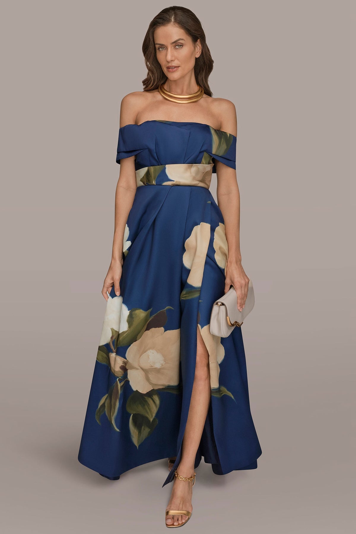 MIKADO FLORAL OFF-THE-SHOULDER BALL GOWN - Ink Multi