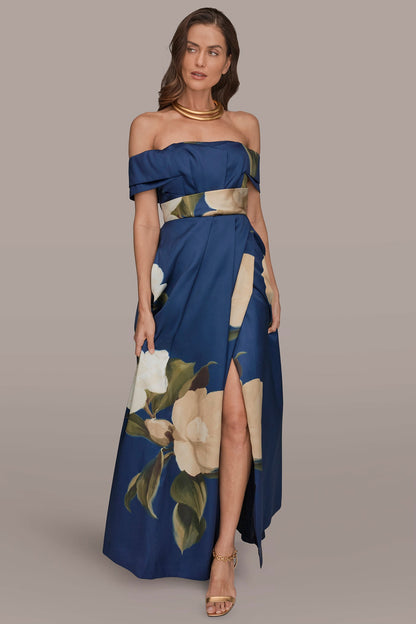 MIKADO FLORAL OFF-THE-SHOULDER BALL GOWN - Ink Multi