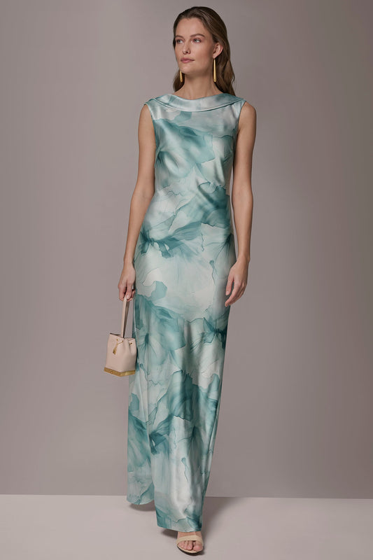 CHARMEUSE FLORAL RUFFLE GOWN - Waterlily Multi