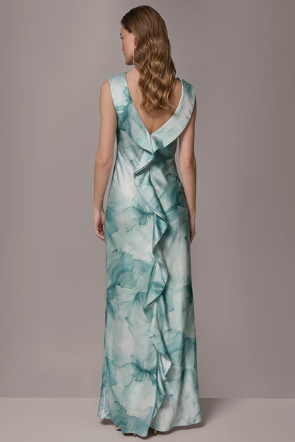 CHARMEUSE FLORAL RUFFLE GOWN - Waterlily Multi