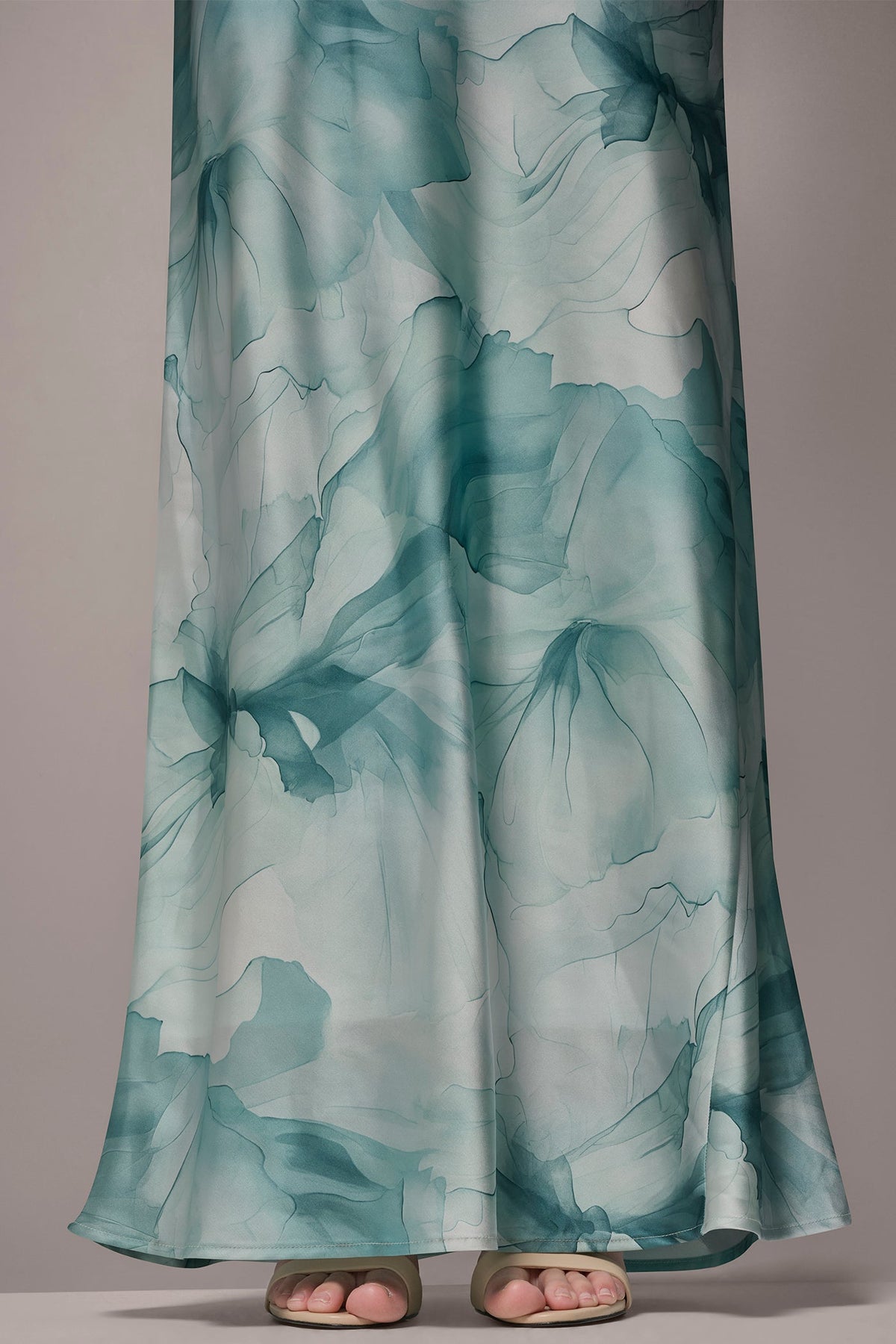CHARMEUSE FLORAL RUFFLE GOWN - Waterlily Multi