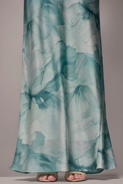 CHARMEUSE FLORAL RUFFLE GOWN - Waterlily Multi