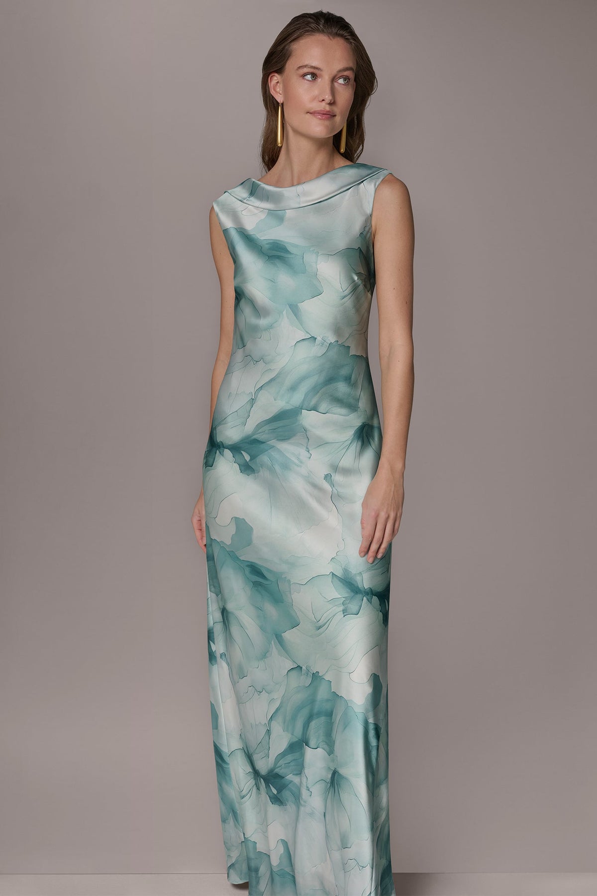 CHARMEUSE FLORAL RUFFLE GOWN - Waterlily Multi