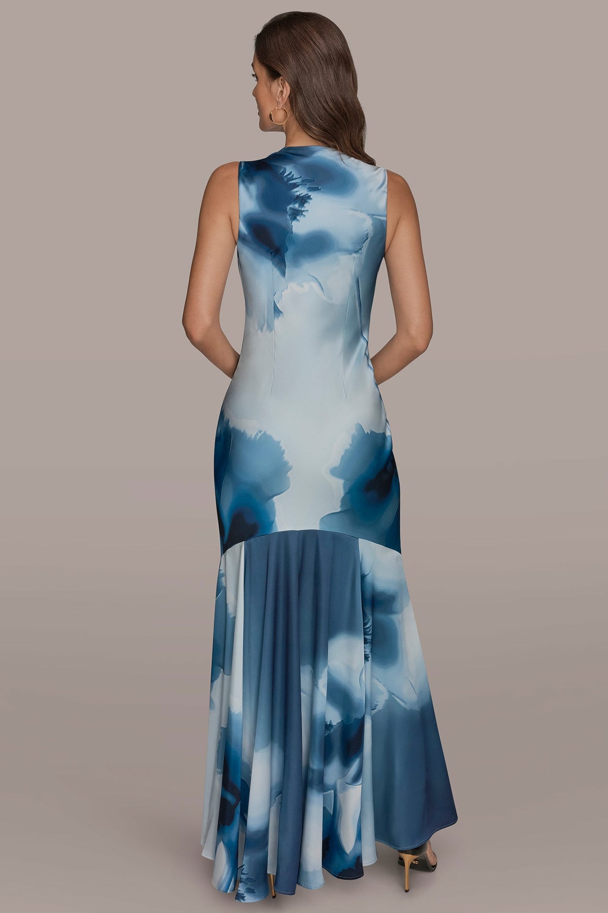 CHARMEUSE SLEEVELESS FLORAL GOWN - Washed Indigo Multi