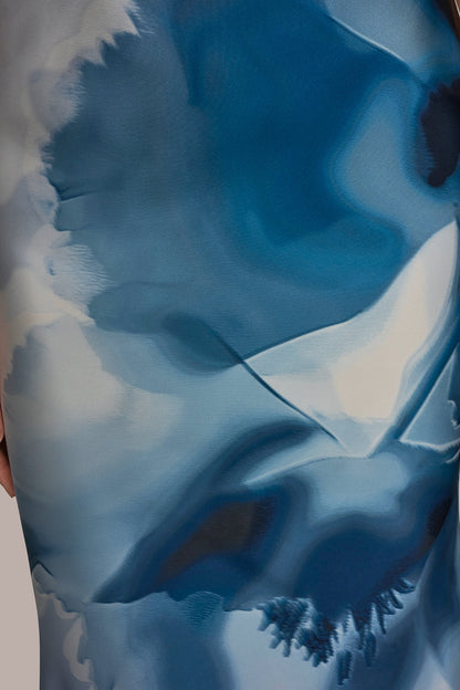 CHARMEUSE SLEEVELESS FLORAL GOWN - Washed Indigo Multi