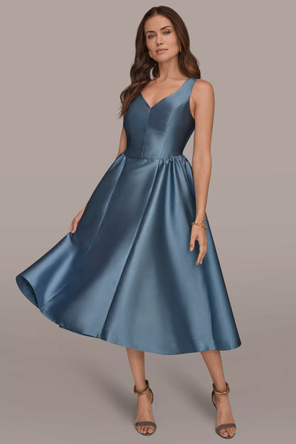 MIKADO SLEEVELESS FLORAL MIDI GOWN - Washed Indigo