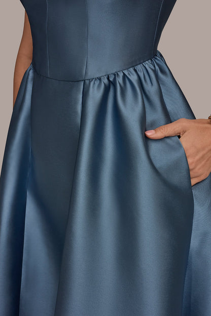 MIKADO SLEEVELESS FLORAL MIDI GOWN - Washed Indigo
