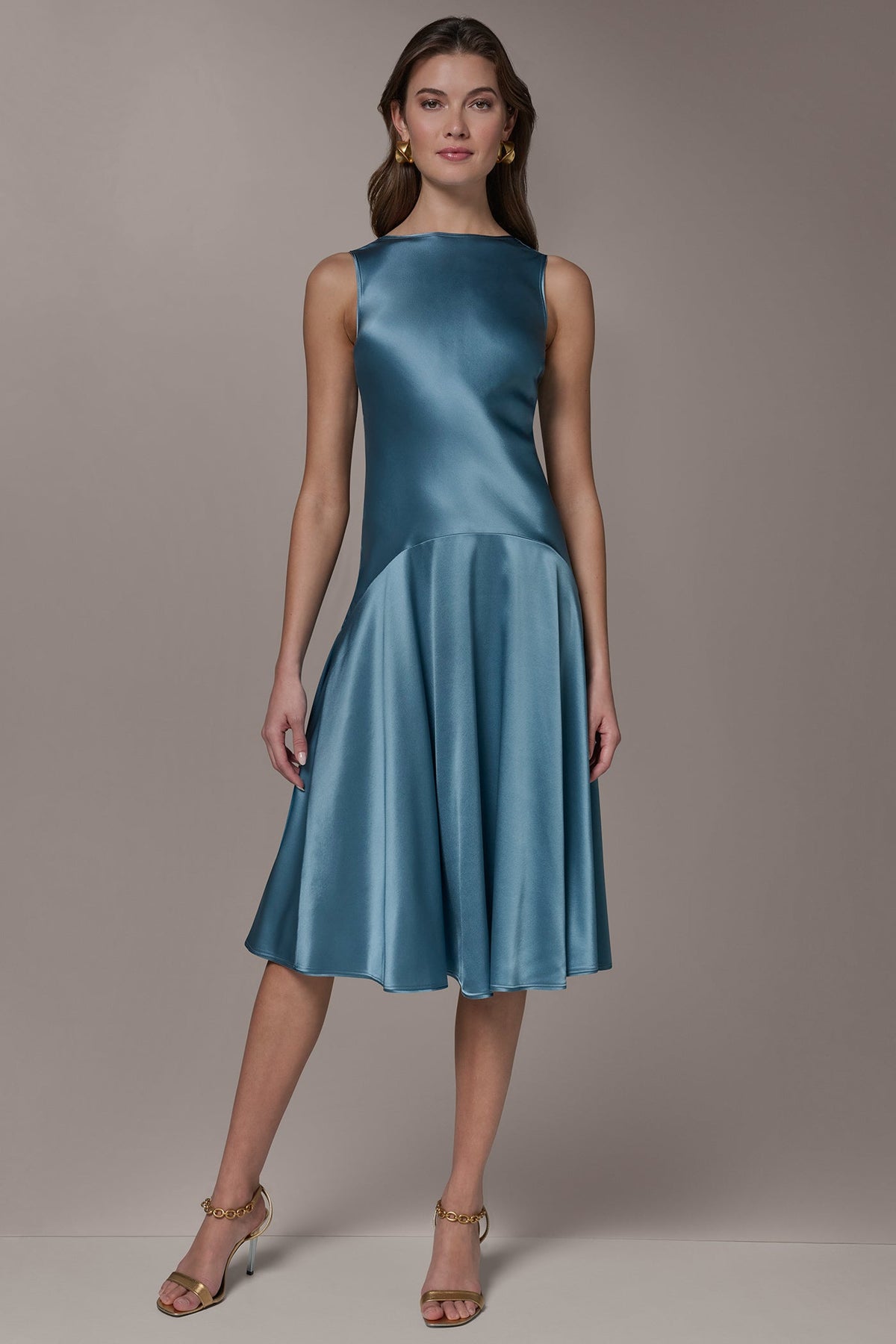 SILK-CHARMEUSE MIDI A-LINE DRESS - Washed Indigo