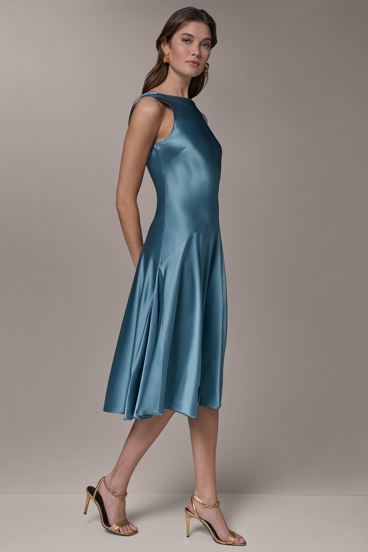 SILK-CHARMEUSE MIDI A-LINE DRESS - Washed Indigo