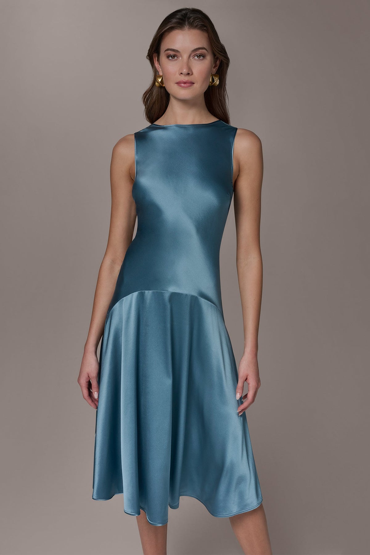 SILK-CHARMEUSE MIDI A-LINE DRESS - Washed Indigo