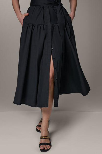CAP SLEEVE MIDI SHIRT DRESS - Black