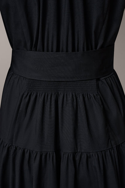 CAP SLEEVE MIDI SHIRT DRESS - Black