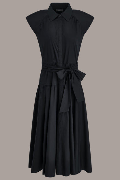 CAP SLEEVE MIDI SHIRT DRESS - Black