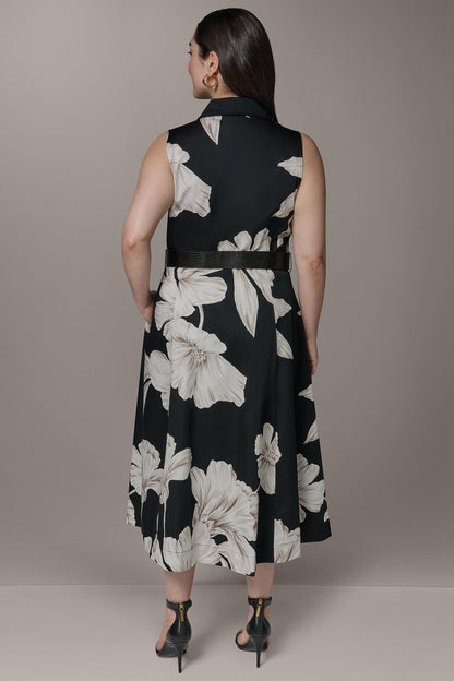SLEEVELESS MIDI HALTER SHIRT DRESS - Black Multi
