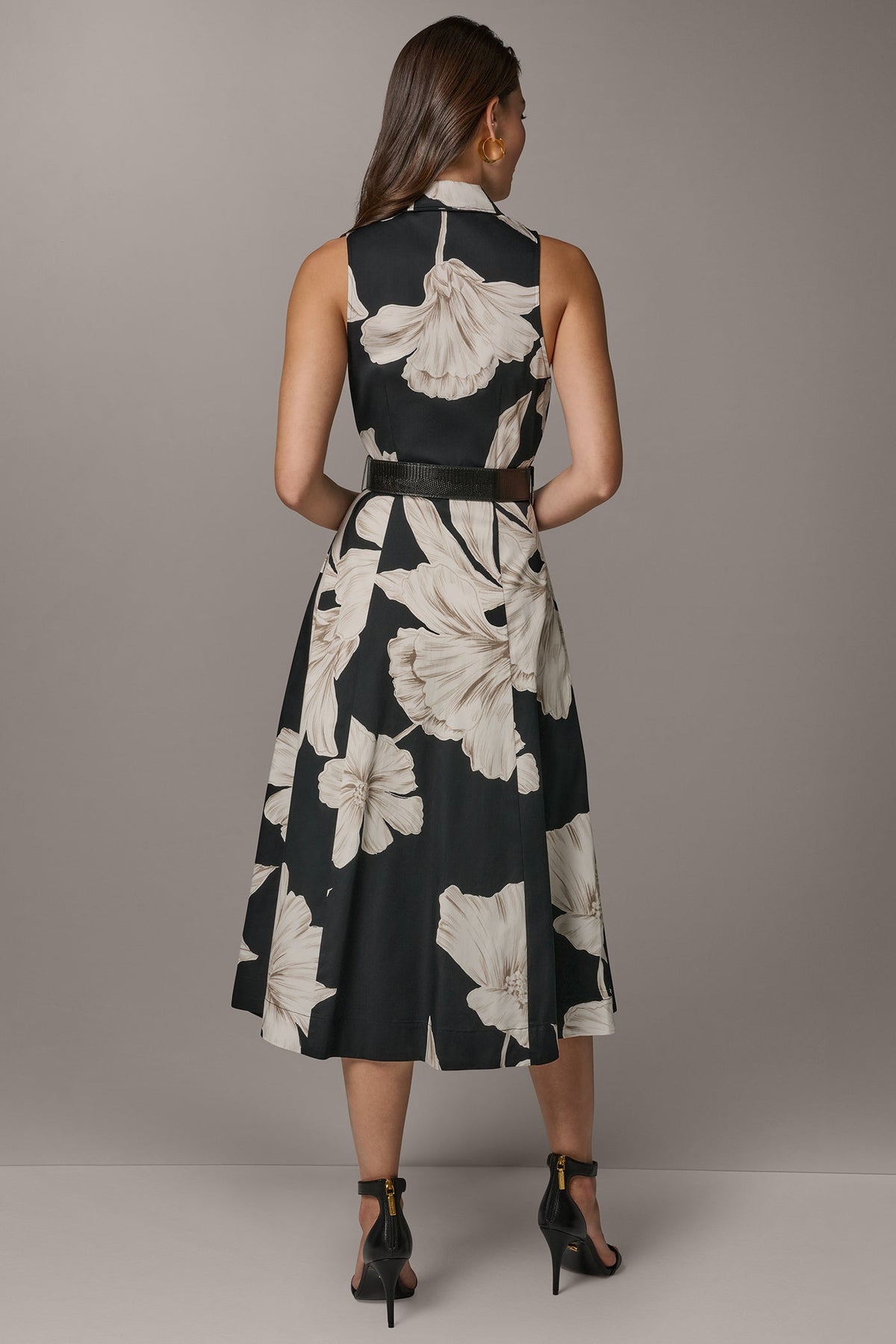 SLEEVELESS MIDI HALTER SHIRT DRESS - Black Multi