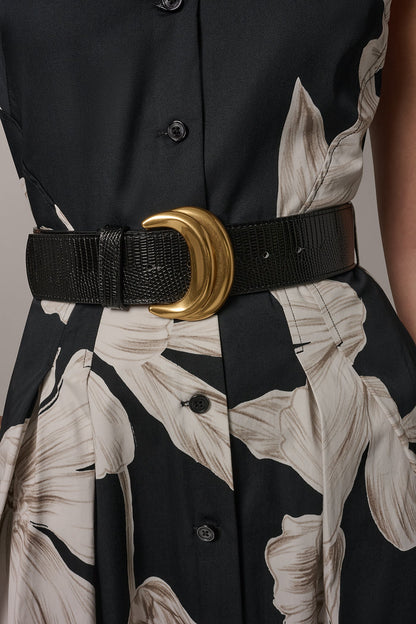 SLEEVELESS MIDI HALTER SHIRT DRESS - Black Multi