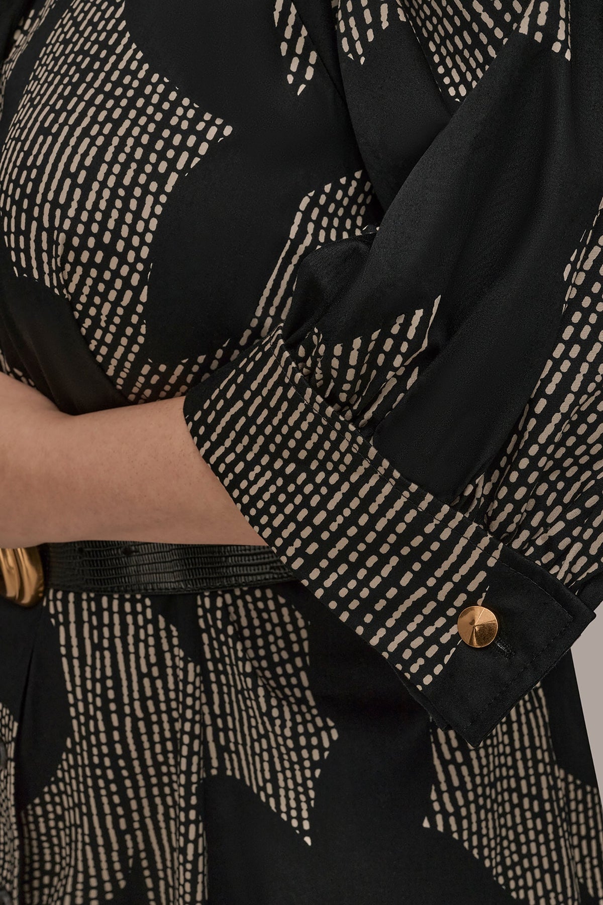 COTTON FLORAL MIDI SHIRT DRESS - Black