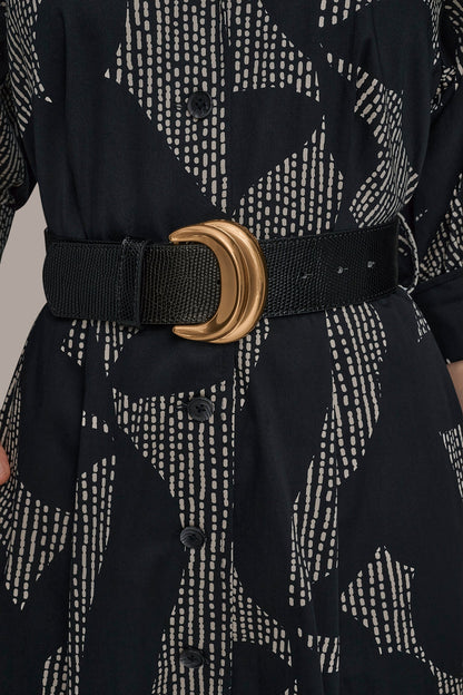 COTTON FLORAL MIDI SHIRT DRESS - Black