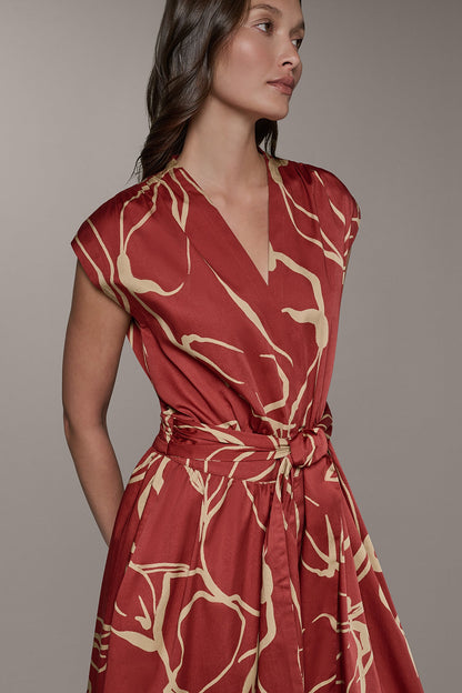 SLEEVELESS PRINT MIDI DRESS - Sunbaked/Fawn