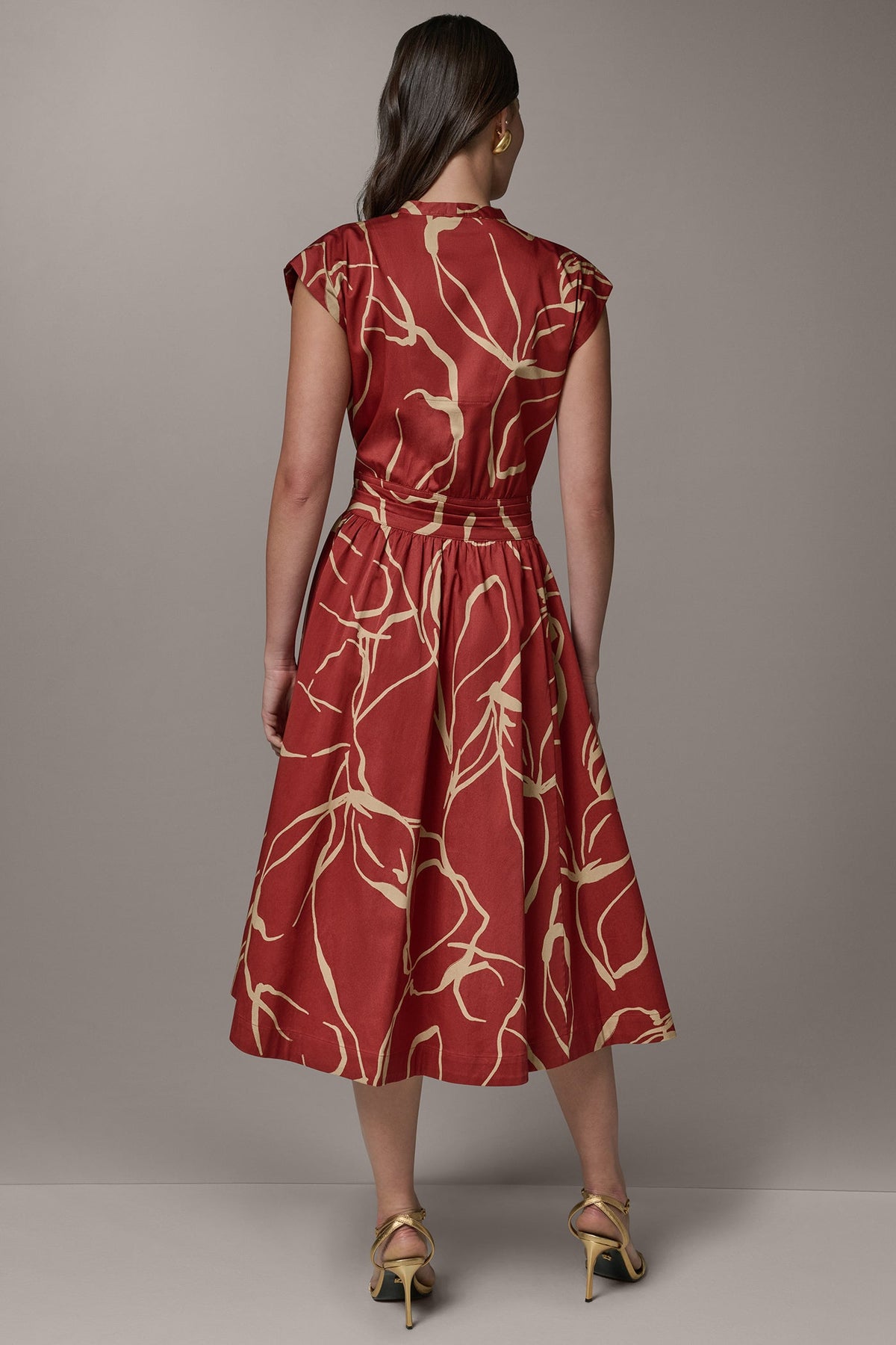 SLEEVELESS PRINT MIDI DRESS - Sunbaked/Fawn