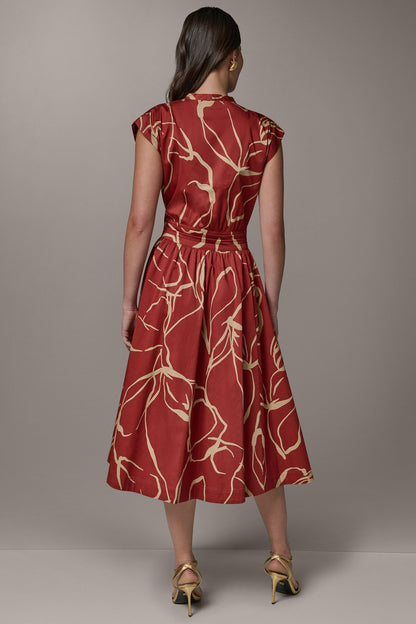 SLEEVELESS PRINT MIDI DRESS - Sunbaked/Fawn