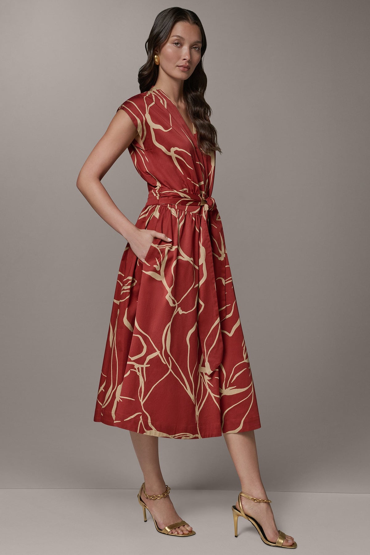 SLEEVELESS PRINT MIDI DRESS - Sunbaked/Fawn