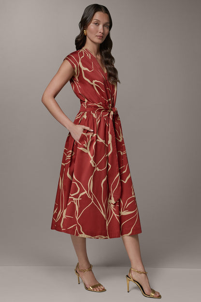 SLEEVELESS PRINT MIDI DRESS - Sunbaked/Fawn