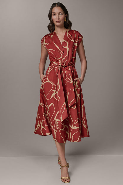 SLEEVELESS PRINT MIDI DRESS - Sunbaked/Fawn