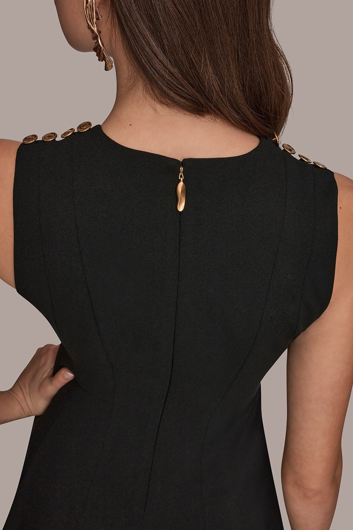 SLEEVELESS BUTTON MIDI FIT AND FLARE DRESS - Black