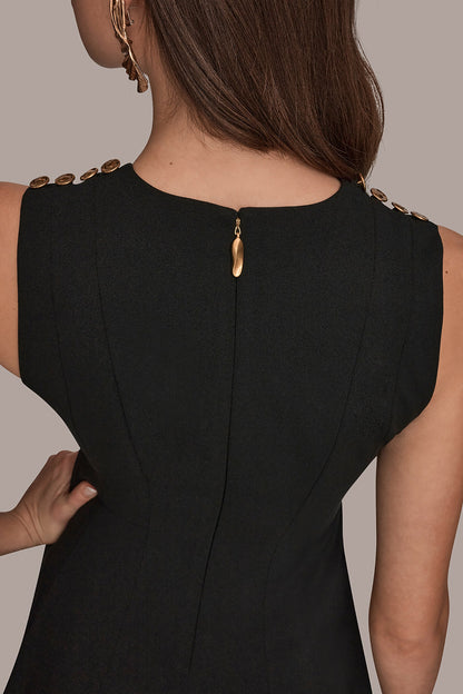 SLEEVELESS BUTTON MIDI FIT AND FLARE DRESS - Black