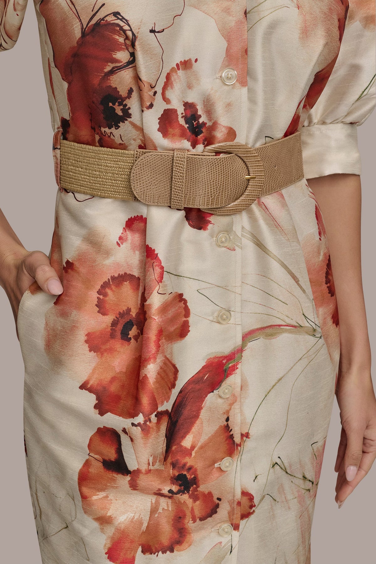 FLORAL PUFF SLEEVE MINI SHIRT DRESS - Cinnamon Multi