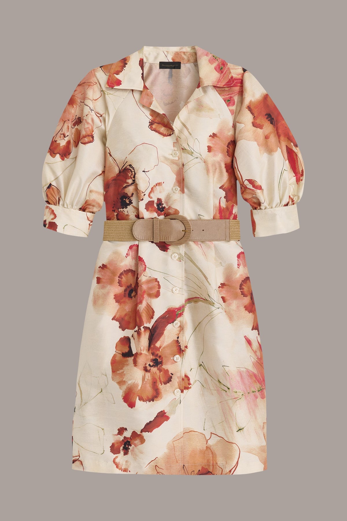 FLORAL PUFF SLEEVE MINI SHIRT DRESS - Cinnamon Multi