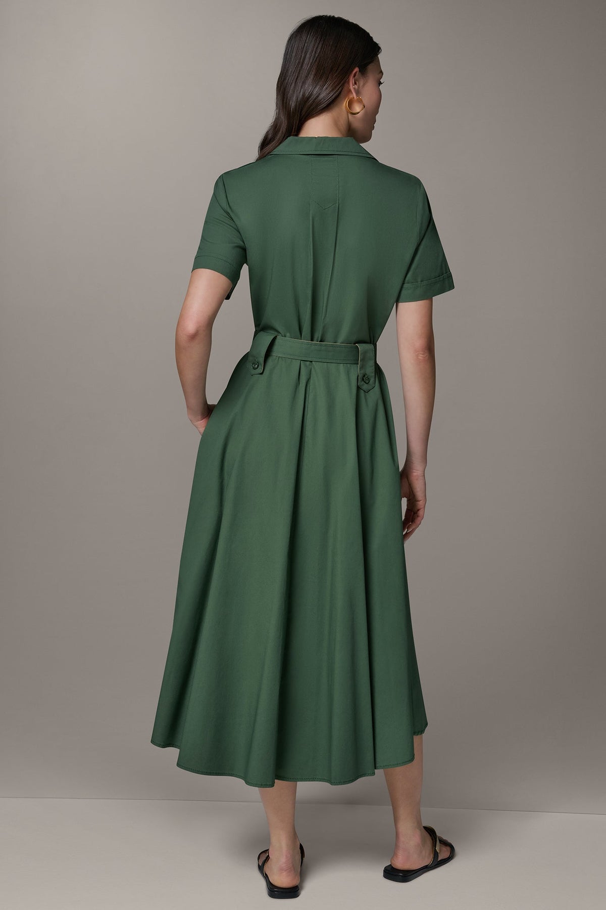 SHORT SLEEVE MIDI SHIRT DRESS - Verde/Fawn